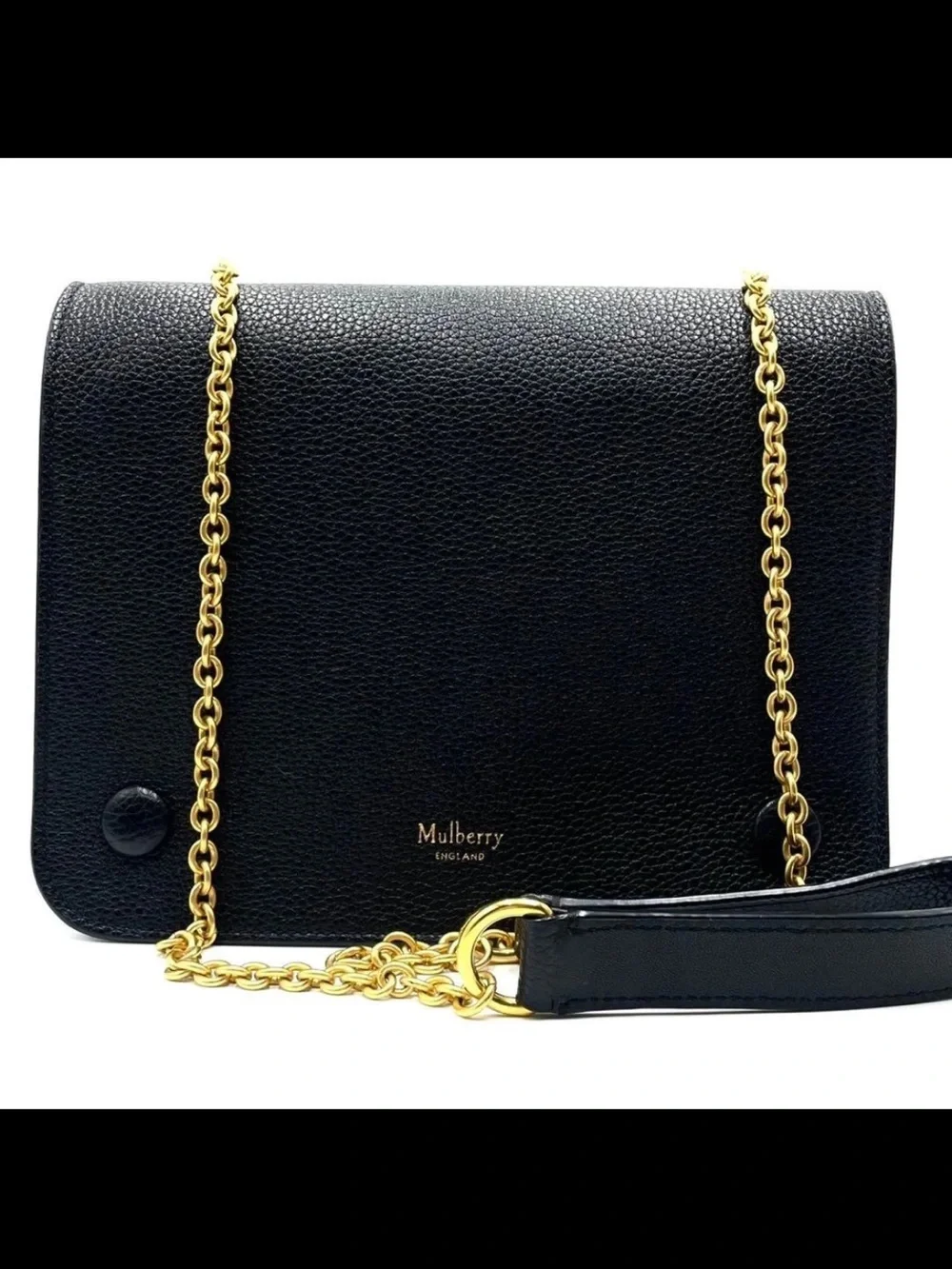 Mulberry Black Pebbled Leather Shoulder Bag with Gold Chain Strap